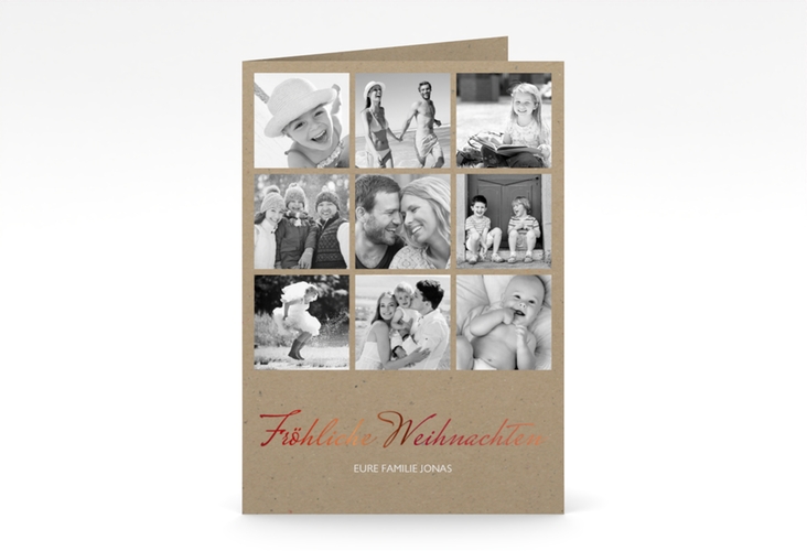 Weihnachtskarte Komet A6 Klappkarte hoch Kraftpapier hochglanz mit quadratischen Fotos
