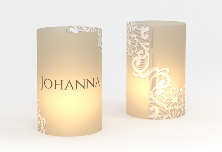 Windlicht Hochzeit Vintage Windlicht beige hochglanz mit floraler Spitze