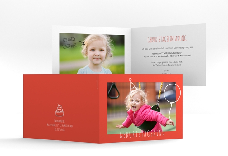 Einladungskarte Kindergeburtstag Geburtstagskind A6 Klappkarte quer rot