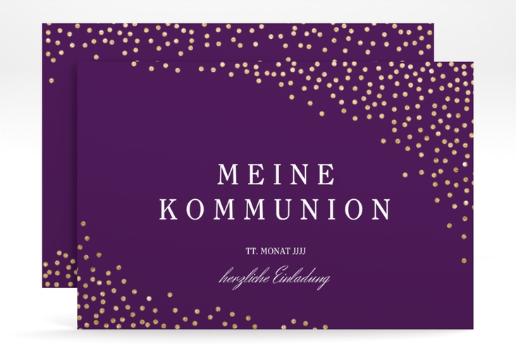 Einladung Kommunion Glanzvoll A6 Karte quer lila hochglanz