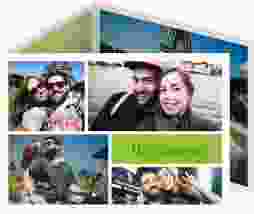 Hochzeitseinladung Collage A6 Doppel-Klappkarte gruen