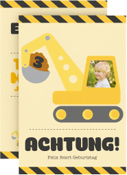 Einladungskarte Kindergeburtstag Bagger