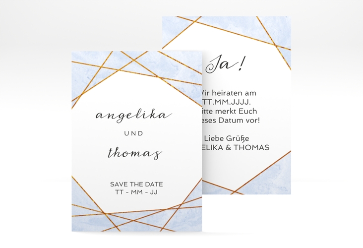 Save the Date-Visitenkarte Asymmetry Visitenkarte hoch blau