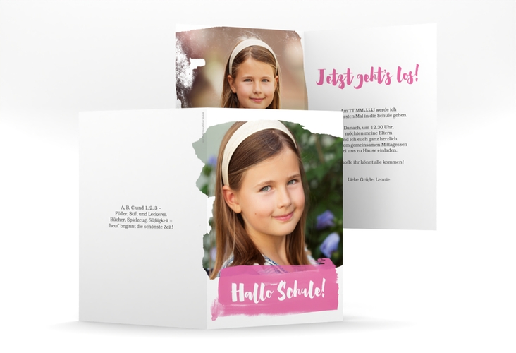 Einschulungskarte Lieblingsfarben A6 Klappkarte hoch pink