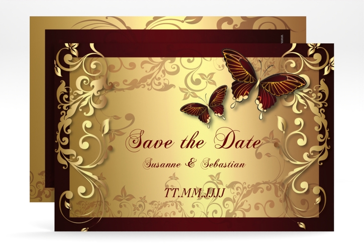 Save the Date-Karte Hochzeit Toulouse A6 Karte quer rot hochglanz romantisch mit Schmetterlingen