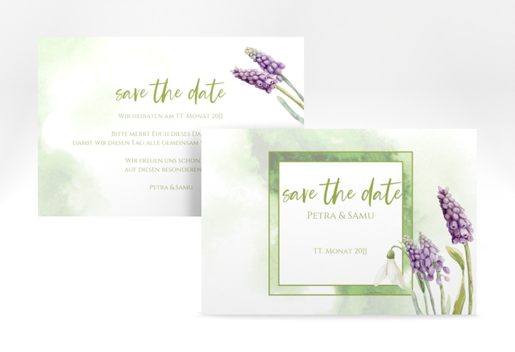 Save the Date-Karte Frühling A6 Karte quer mit Frühlingsblumen in Aquarell
