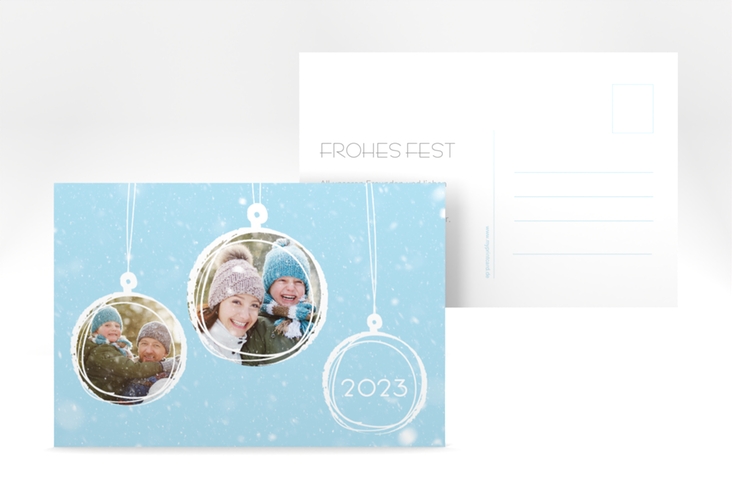 Weihnachtskarte Weihnachtskugel A6 Postkarte blau hochglanz