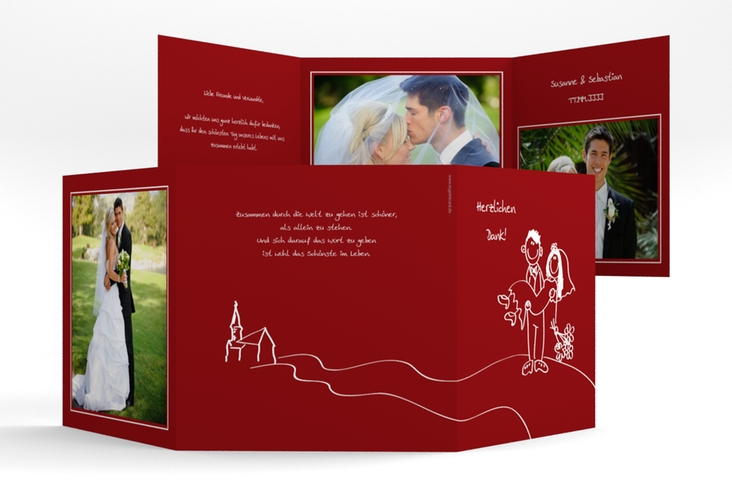 Danksagungskarte Hochzeit Pisa quadr. Doppel-Klappkarte rot hochglanz