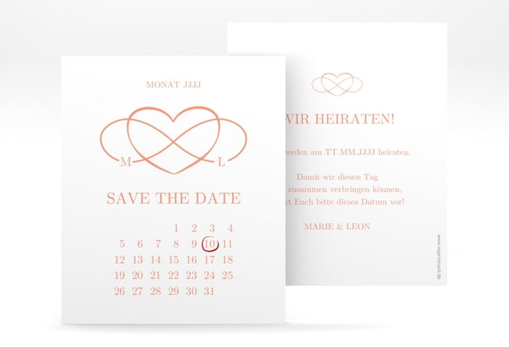 Save the Date-Kalenderblatt Infinity Kalenderblatt-Karte apricot hochglanz