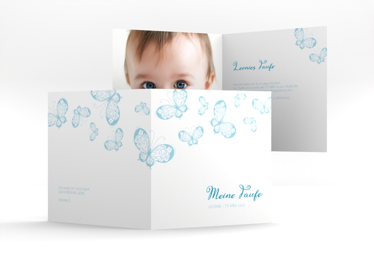 Einladung Taufe Protection quadr. Klappkarte blau hochglanz