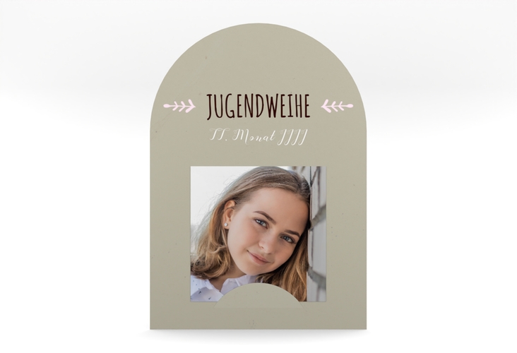 Danksagung Jugendweihe Jugendlich mittlere Bogen-Karte + Foto rosa