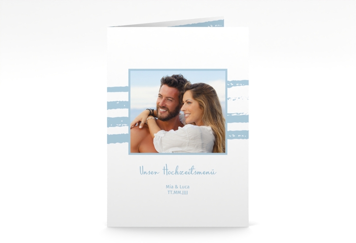 Menükarte Hochzeit Mare A5 Klappkarte hoch blau