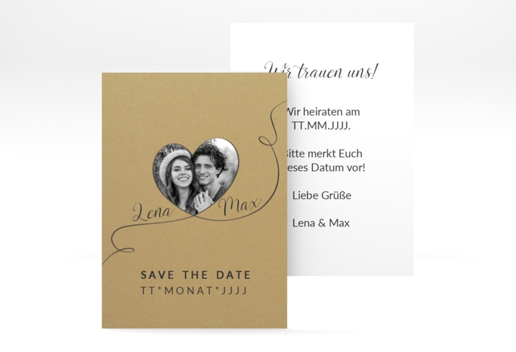 Save the Date-Visitenkarte Herzensbund Visitenkarte hoch schwarz