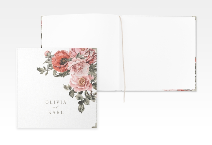 Gästebuch Selection Hochzeit Grazioso Leinen-Hardcover weiss modern mit Mohnblumen und Rosen