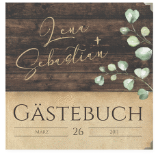 Klick: Details zu Gästebuch Selection Hochzeit "Landhaus" anzeigen Gästebuch Selection Hochzeit Landhaus Leinen-Hardcover braun in Holz-Optik mit Eukalyptus