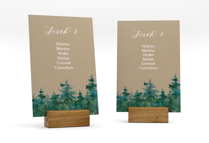 Tischaufsteller Hochzeit Evergreen Tischaufsteller Kraftpapier