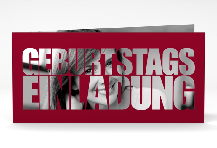 Einladung Geburtstag Jahreszahl lange Klappkarte quer rot