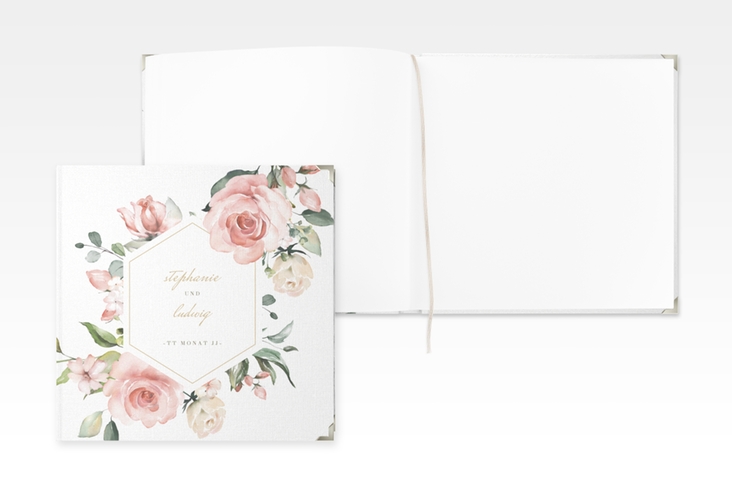 Gästebuch Selection Hochzeit Graceful Leinen-Hardcover weiss mit Rosenblüten in Rosa und Weiß
