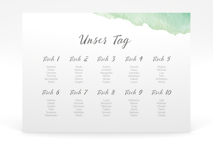 Sitzplan Poster Hochzeit Aquarella 70 x 50 cm Poster gruen