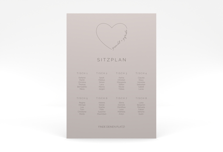 Sitzplan Poster Hochzeit Lebenstraum 50 x 70 cm Poster grau