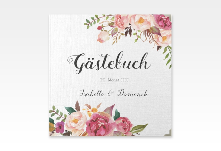 Gästebuch Selection Hochzeit Flowers Leinen-Hardcover weiss mit bunten Aquarell-Blumen