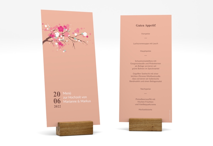 Menükarte Hochzeit Sakura lange Karte hoch apricot