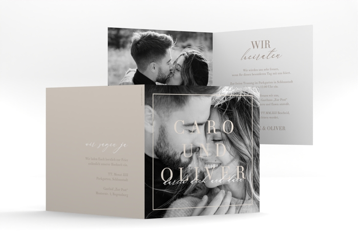 Hochzeitseinladung Moment quadr. Klappkarte beige hochglanz