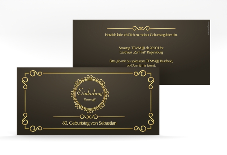 Einladung 80. Geburtstag Bert/Berta lange Karte quer braun