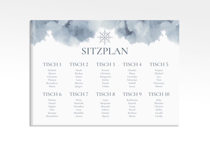 Sitzplan Leinwand Hochzeit Steuerrad 70 x 50 cm Poster blau in maritimen Blautönen