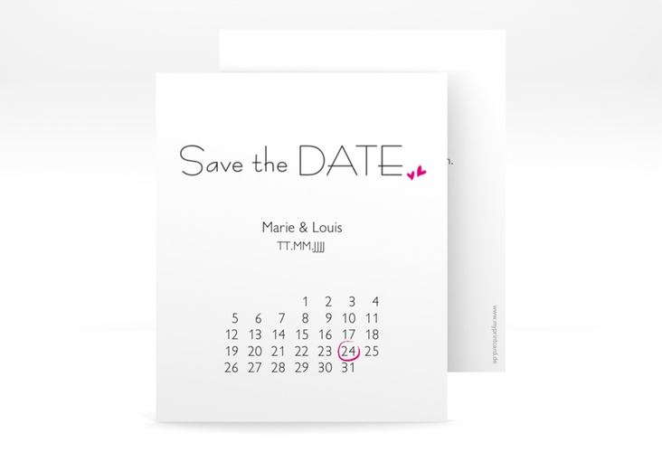 Save the Date-Kalenderblatt Twohearts Kalenderblatt-Karte pink hochglanz