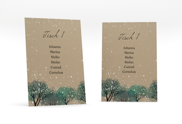 Tischaufsteller Hochzeit Winterhochzeit Tischaufsteller Kraftpapier hochglanz