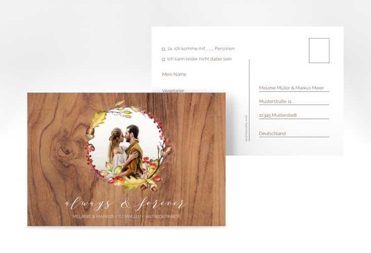 Antwortkarte Hochzeit Herbstlich A6 Postkarte braun