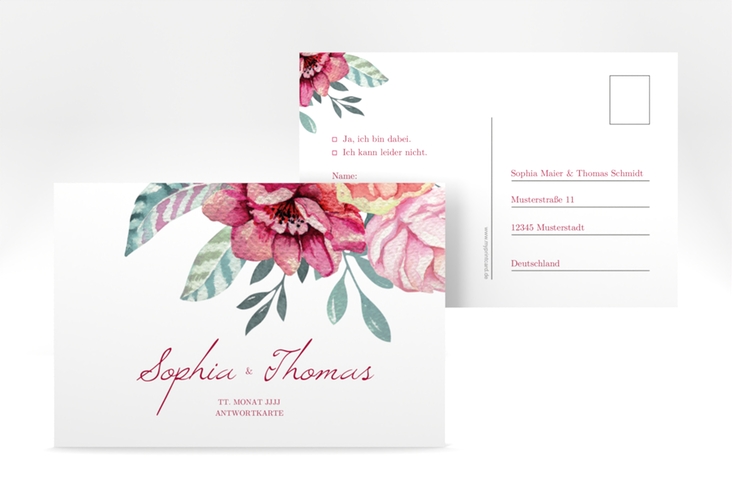 Antwortkarte Hochzeit Blooming A6 Postkarte weiss hochglanz
