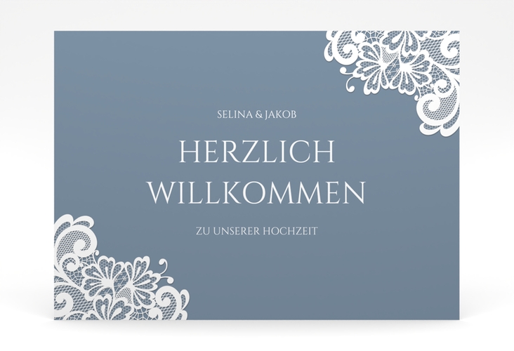 Willkommensschild Poster Vintage 70 x 50 cm Poster blau mit floraler Spitze