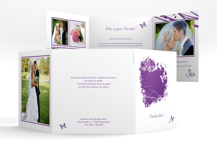 Danksagungskarte Hochzeit Mailand quadr. Doppel-Klappkarte lila hochglanz