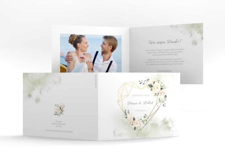 Danksagungskarte Hochzeit Adore A6 Klappkarte quer gruen