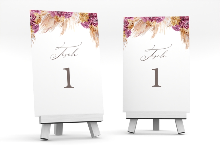 Tischnummer Hochzeit Pampas Tischaufsteller weiss