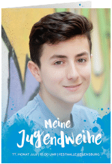 Klick: Details zu Einladung Jugendweihe "Graffiti" anzeigen Einladung Jugendweihe Graffiti A6 Klappkarte hoch blau