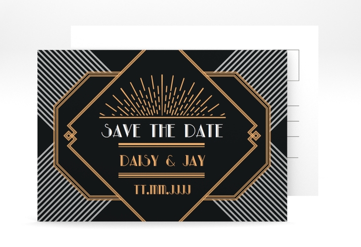 Save the Date-Postkarte Gatsby A6 Postkarte schwarz hochglanz