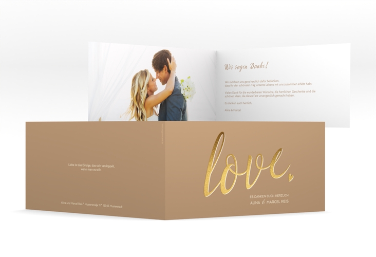 Danksagung Hochzeit Glam lange Klappkarte quer beige