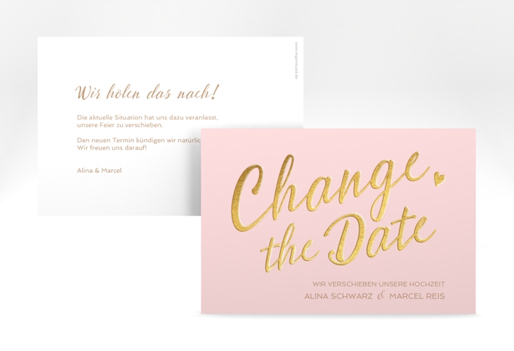 Change the Date-Karte Glam A6 Karte quer rosa hochglanz