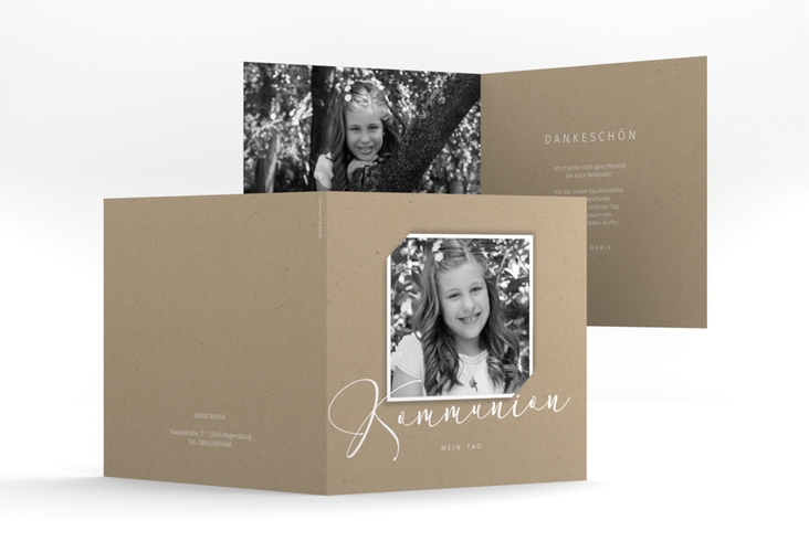 Danksagung Kommunion Heilig quadr. Klappkarte Kraftpapier