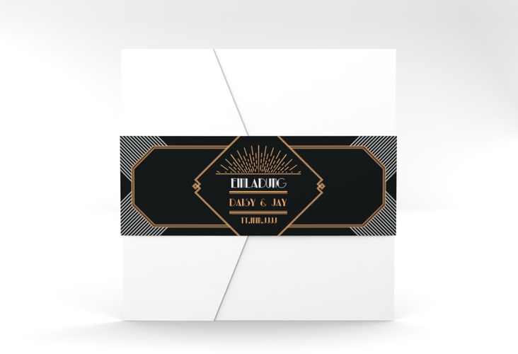 Hochzeitseinladung Gatsby Pocketfold schwarz im 20er-Jahre-Stil