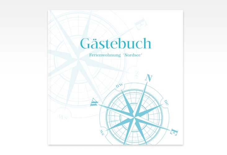 Gästebuch Creation Ferienwohnung Nordsee 20 x 20 cm, Hardcover tuerkis mit Windrose