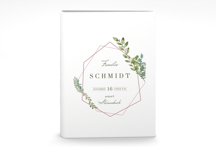 Stammbuch A5 Herbarium Stammbuch A5 rosa mit geometrischem Rahmen und Blätter-Dekor