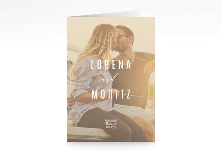 Menükarte Hochzeit Memory A5 Klappkarte hoch beige hochglanz