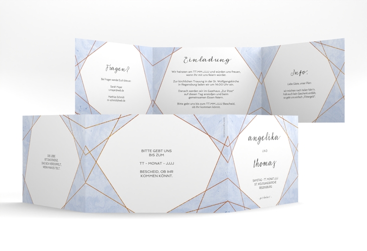 Hochzeitseinladung Asymmetry A6 Doppel-Klappkarte blau hochglanz