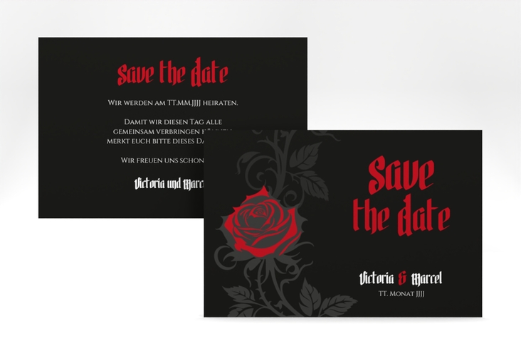 Save the Date-Karte Red Rose A6 Karte quer schwarz