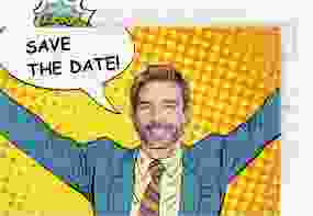 Save the Date-Postkarte Geburtstag "Popart Man" DIN A6 Postkarte gelb