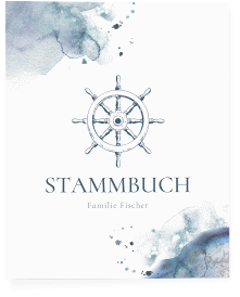 Klick: Details zu Stammbuch A4 "Steuerrad" anzeigen Stammbuch A4 Steuerrad Stammbuch A4 blau in maritimen Blautönen